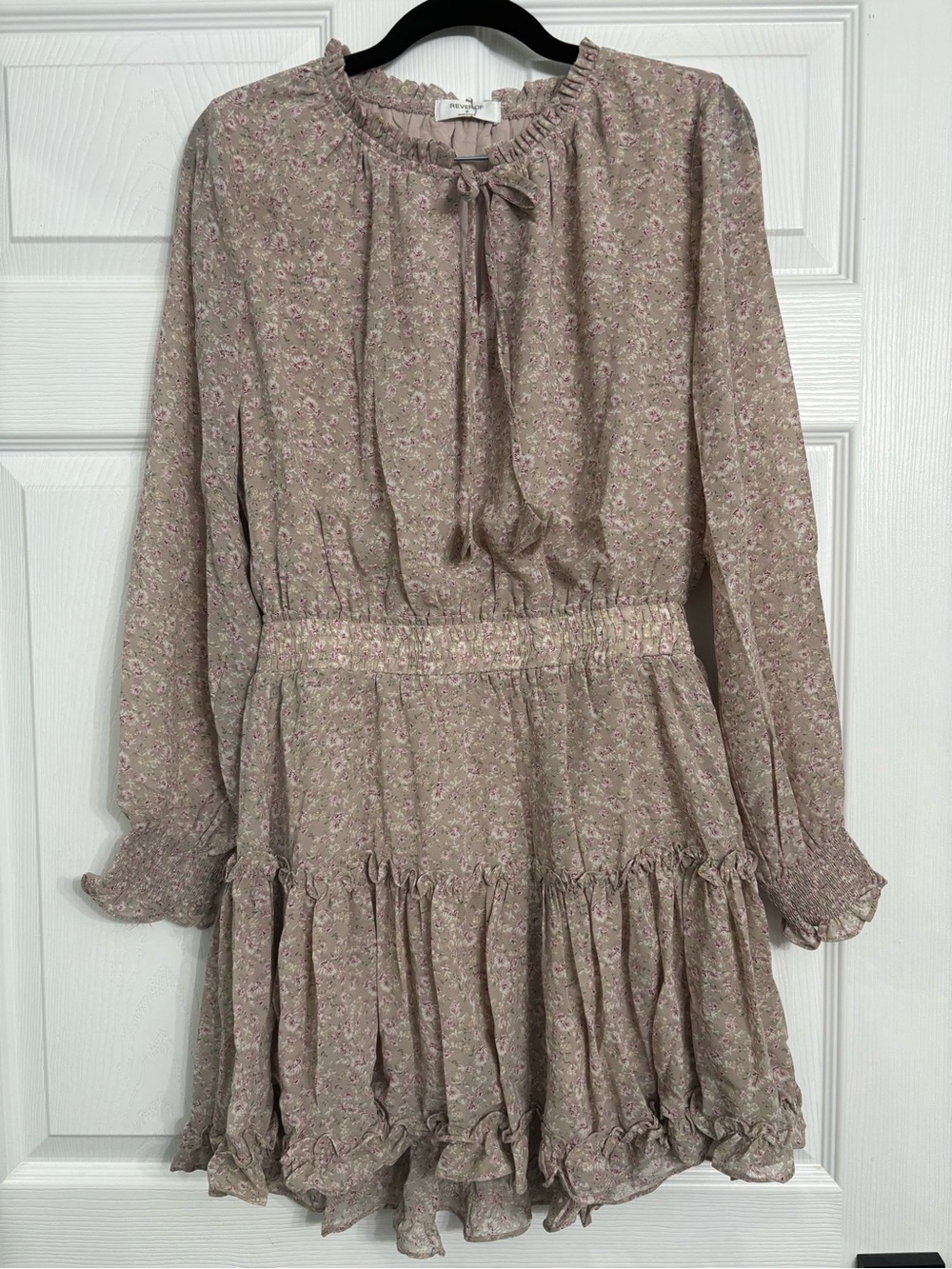 Floral Ruffle Long Sleeve Mini Dress - Taupe Pink